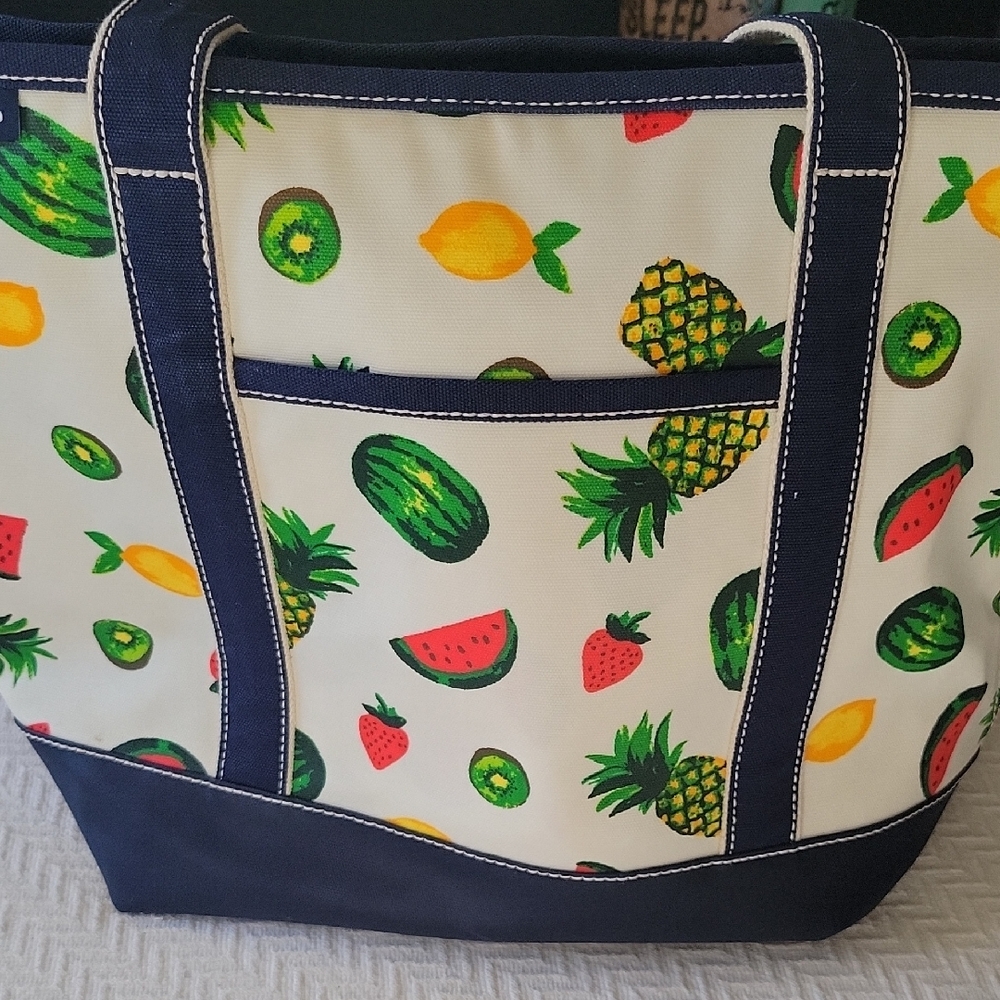 Lands End Fruit Patterned Canvas/Wax Tote Bag Cooler